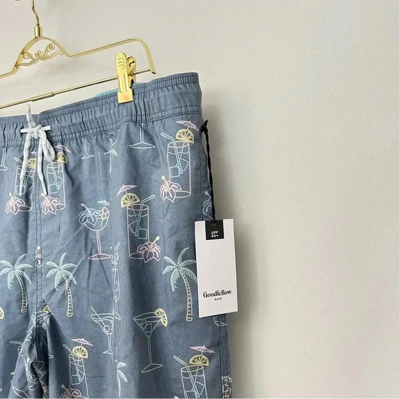 Swim Trunks Cpocktail Time Print Size Large Built -In Brief Blue 7" Inseam New - Picture 4 of 8